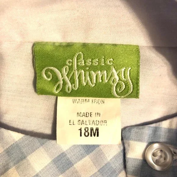 New CLASSIC WHIMSY Blue Gingham Embr Bunny Smocked Longall Romper 18M - Picture 6 of 7